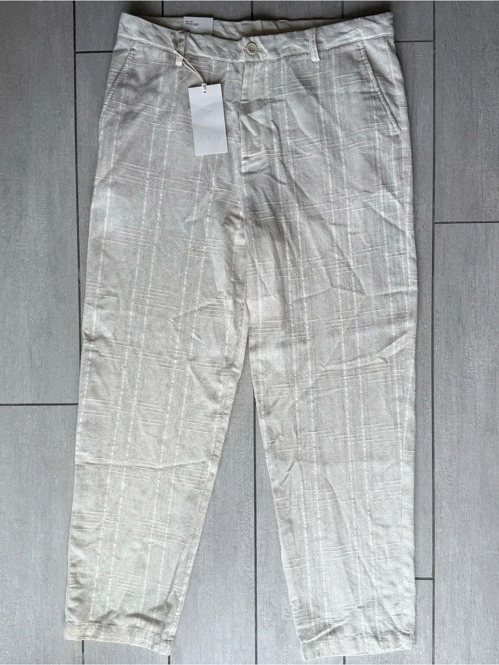 ZARA Men’s Textured Cotton Woven Jacquard Trouser Pants Minimalist Casual 36x30